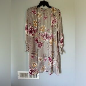 IRIS Women's Beige Floral Open Kimono Cardigan Lightweight Size M